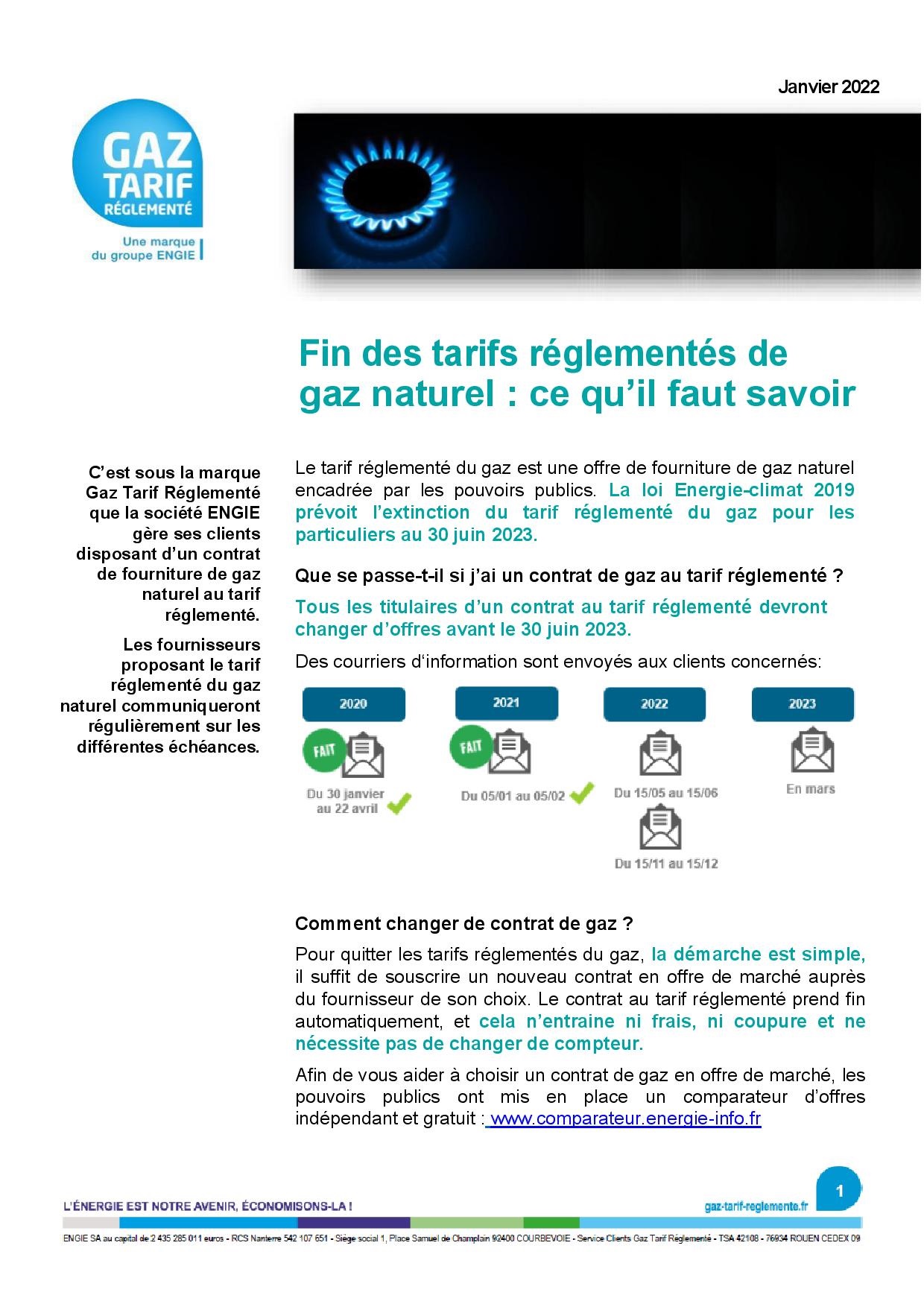 Article fin tarifs réglementés gaz