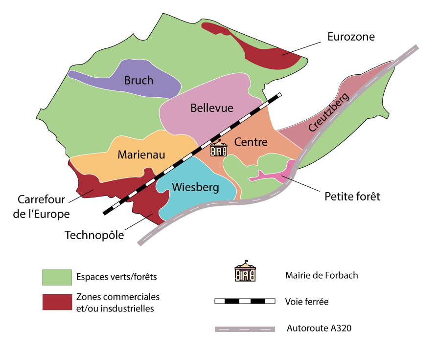 Carte des quartiers de Forbach