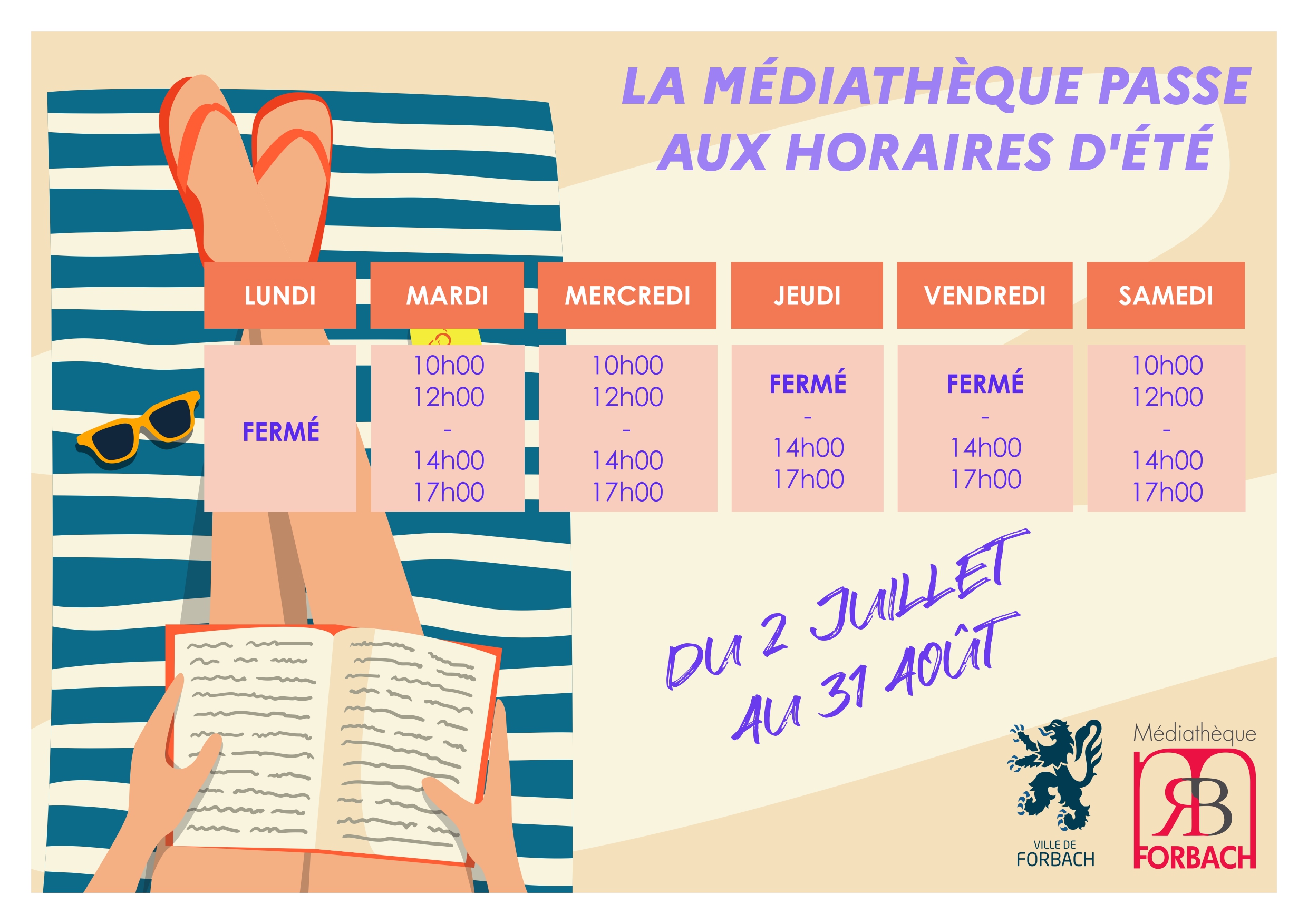 >> Horaires d'été de la médiathèque